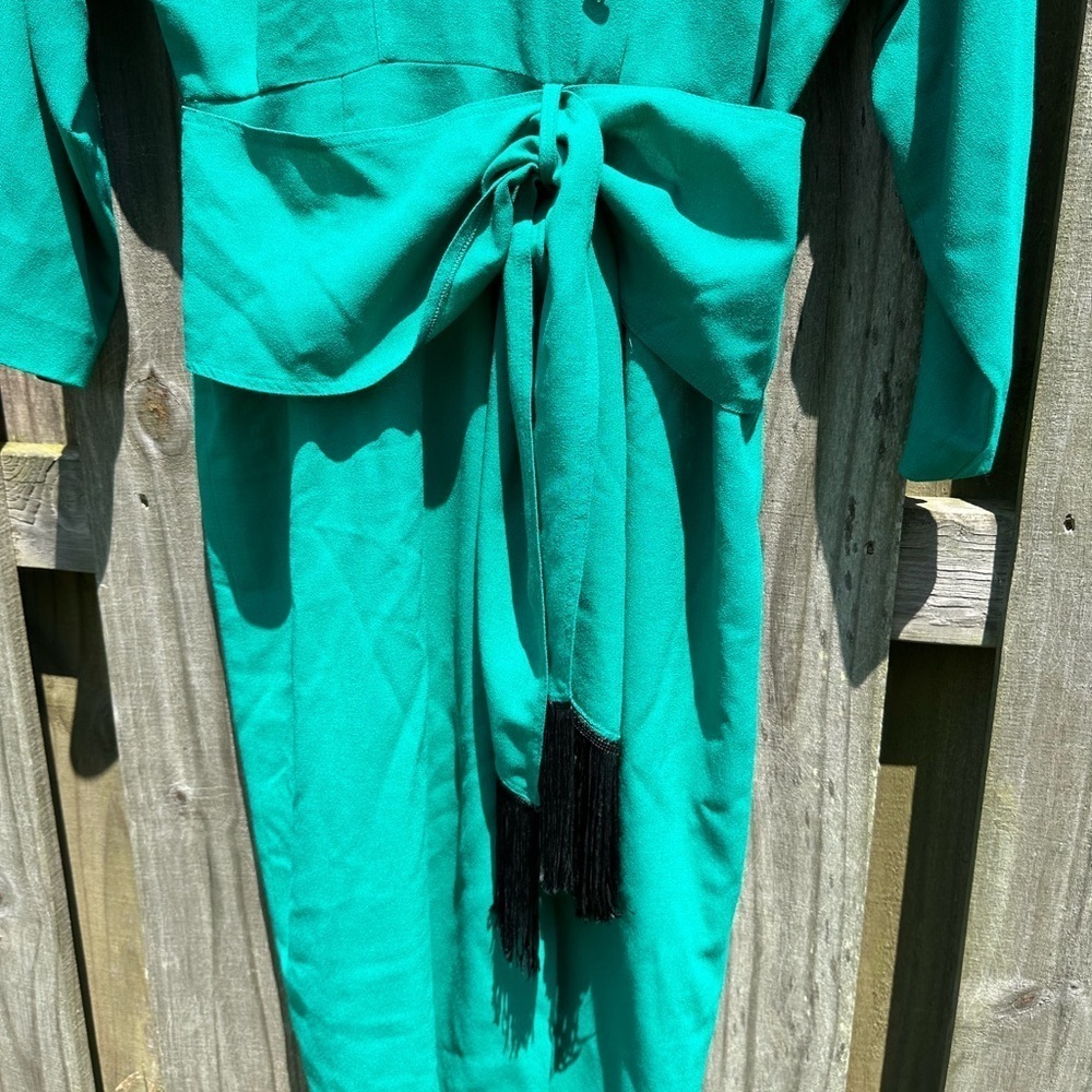 Vintage Mansfield London Green And Black Long Sleeve Dress US 14 UK 16 - Picture 4 of 9